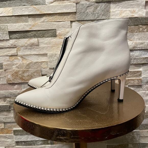 BCBGeneration Ivory White Leather Studded Zip Heeled Booties | Y2K Style, 5M - Picture 11 of 11